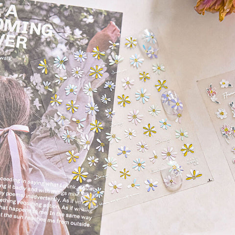Gold Flower Nail Stickers, Daisy Flower Nail Decals, Blossom Nail Stickers, Flower Nail Art, Flower Manicure, to5102