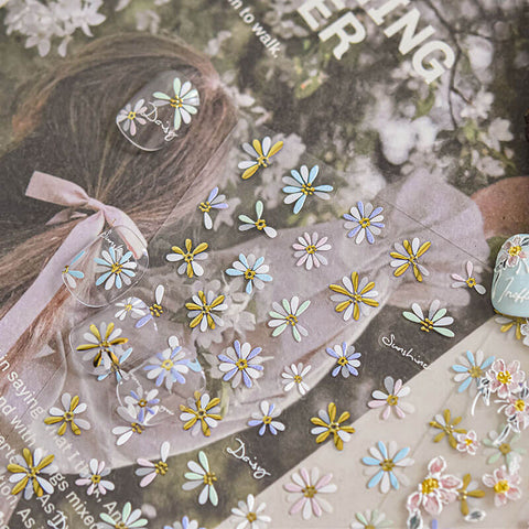 Gold Flower Nail Stickers, Daisy Flower Nail Decals, Blossom Nail Stickers, Flower Nail Art, Flower Manicure, to5102