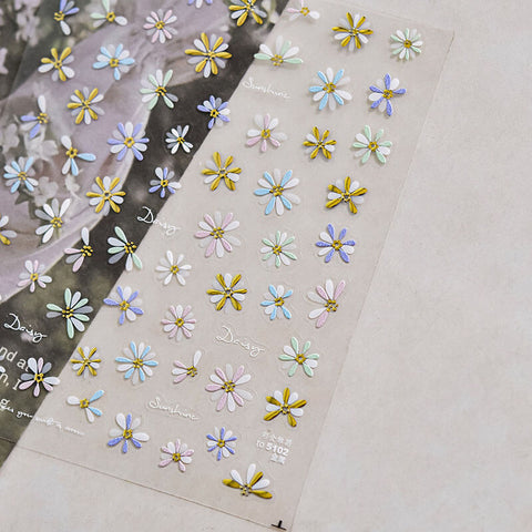 Gold Flower Nail Stickers, Daisy Flower Nail Decals, Blossom Nail Stickers, Flower Nail Art, Flower Manicure, to5102
