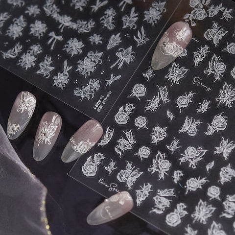 White Rose Nail Stickers, White Lily Nail Stickers, Flower Nail Decals, White Flower Nail Stickers, 3D Flower Nail Sticker
