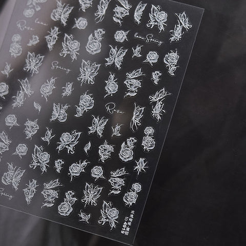 White Rose Nail Stickers, White Lily Nail Stickers, Flower Nail Decals, White Flower Nail Stickers, 3D Flower Nail Sticker
