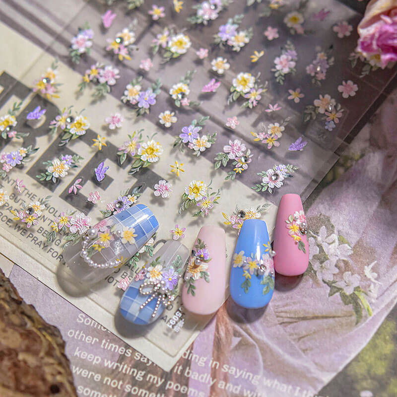 Flower Nail Stickers, Flower Nail Decal, Floral Nail Art, Flower Manicure, Spring Nail Decals, Embossed Nail Stickers, to5091