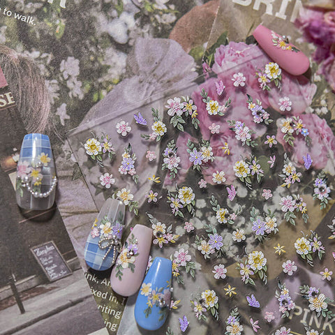 Flower Nail Stickers, Flower Nail Decal, Floral Nail Art, Flower Manicure, Spring Nail Decals, Embossed Nail Stickers, to5091