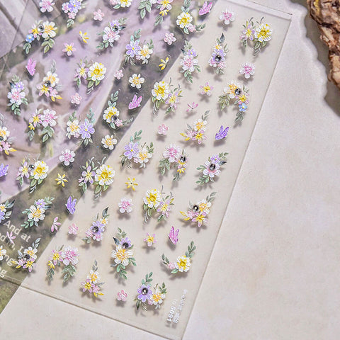 Flower Nail Stickers, Flower Nail Decal, Floral Nail Art, Flower Manicure, Spring Nail Decals, Embossed Nail Stickers, to5091