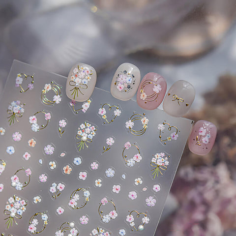 Flower Nail Stickers, Gold Frame And Flower Nail Sticker, Gold Florl Nail Decal, Flower Nails, to5716