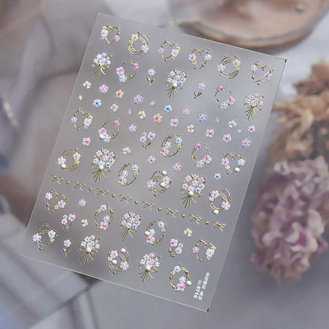 Flower Nail Stickers, Gold Frame And Flower Nail Sticker, Gold Florl Nail Decal, Flower Nails, to5716