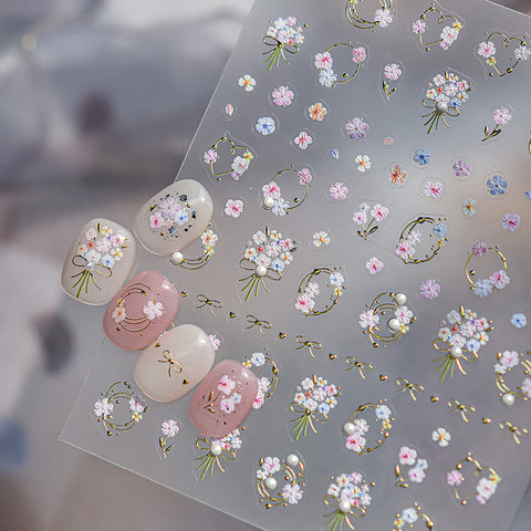 Flower Nail Stickers, Gold Frame And Flower Nail Sticker, Gold Florl Nail Decal, Flower Nails, to5716