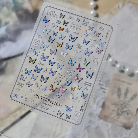Retro blue butterfly nail stickers texture
