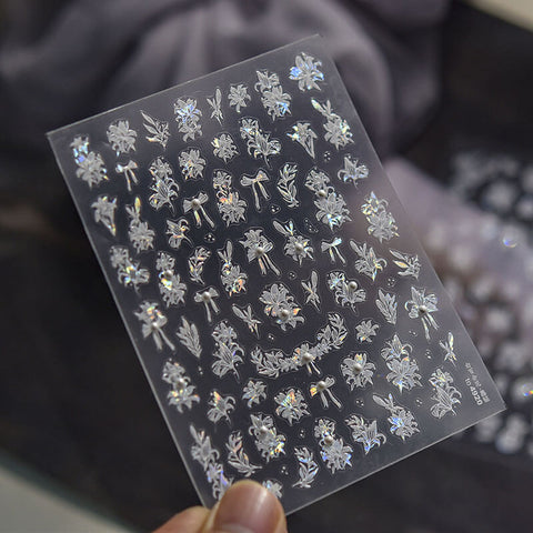 White Rose Nail Stickers, White Lily Nail Stickers, Flower Nail Decals, White Flower Nail Stickers, 3D Flower Nail Sticker