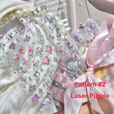 Heart And Silver Chain Nail Stickers, Red Heart Nail Stickers, Heart Nail Decals, Silver Nail Art, Cross Nail Stickers,  Nail Supplies