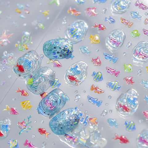 Summer Fish Nail Stickers, Cute Fish Nail Decals, Summer Nail Decal, Ocean Nail Stickers, Cute Summer Nails