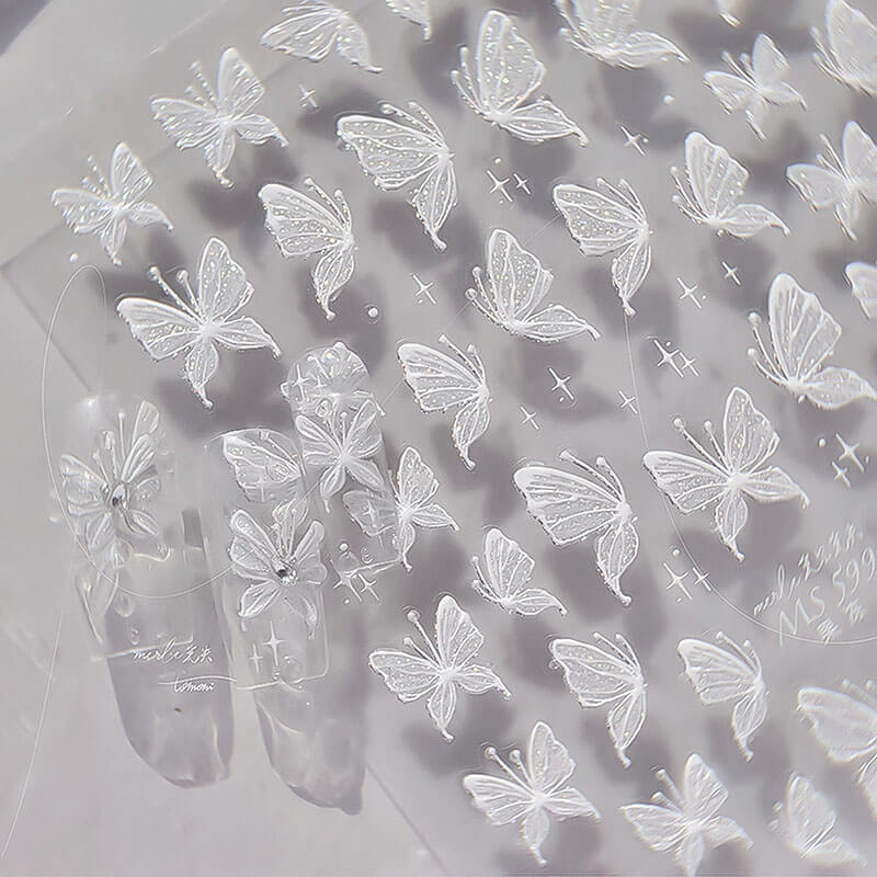 White Butterfly Nail Stickers, Butterfly Nail Decals, Butterfly Nail Art, Butterfly Nail Charms, Butterfly Manicure