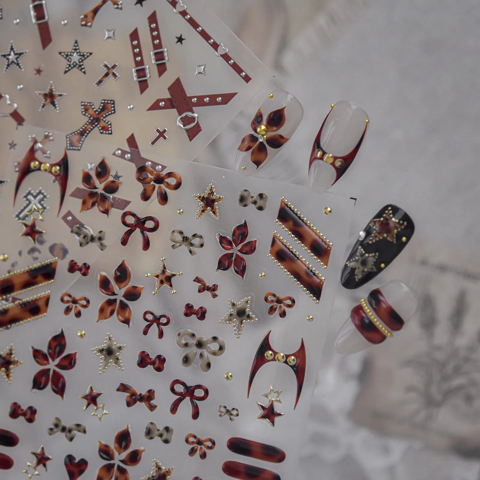 Amber Leopard Lily Nail Stickers | Retro Grunge Nail Art Decals - image 1