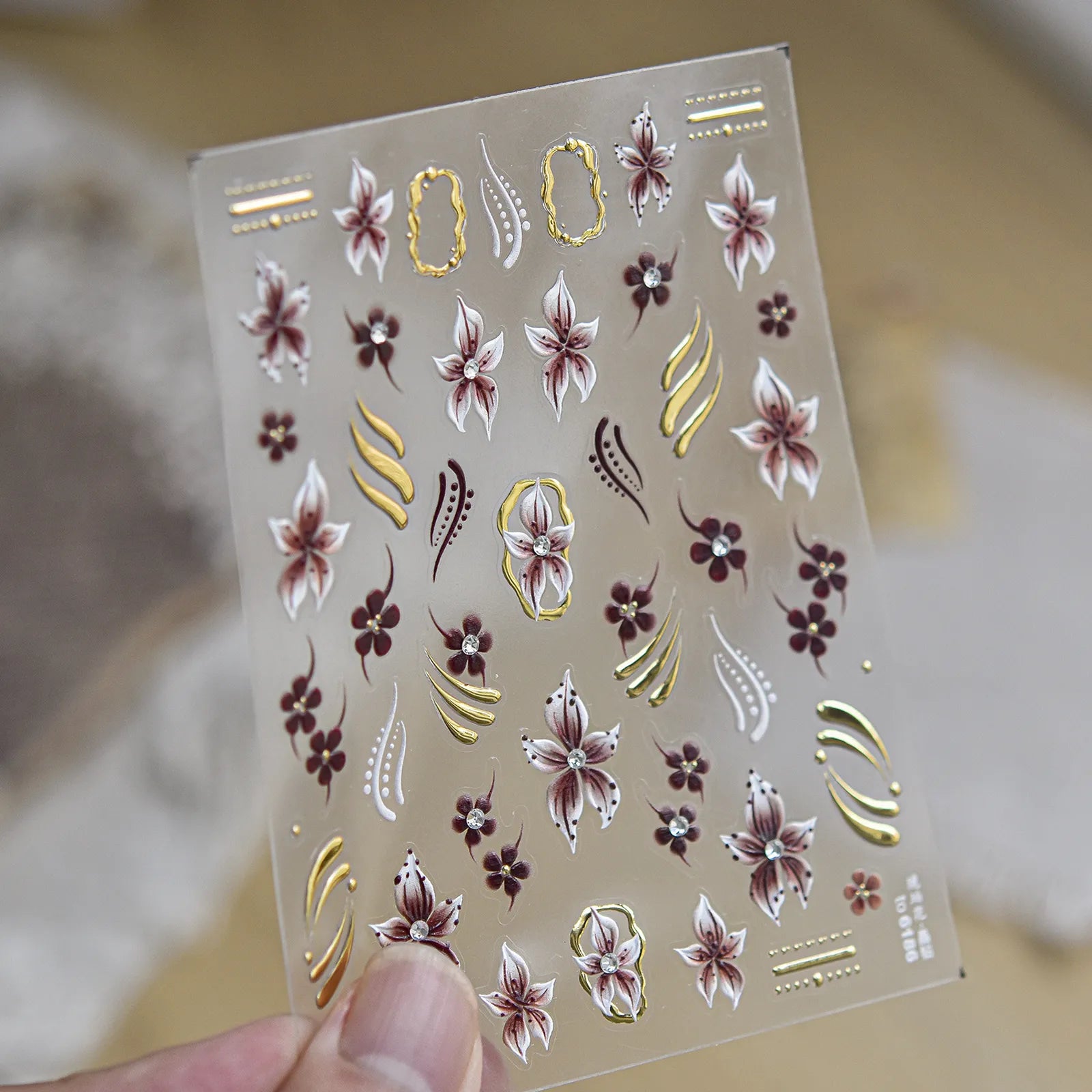 Amber Lily Nail Stickers | Crystal Chinese-Inspired Nail Art Decals image