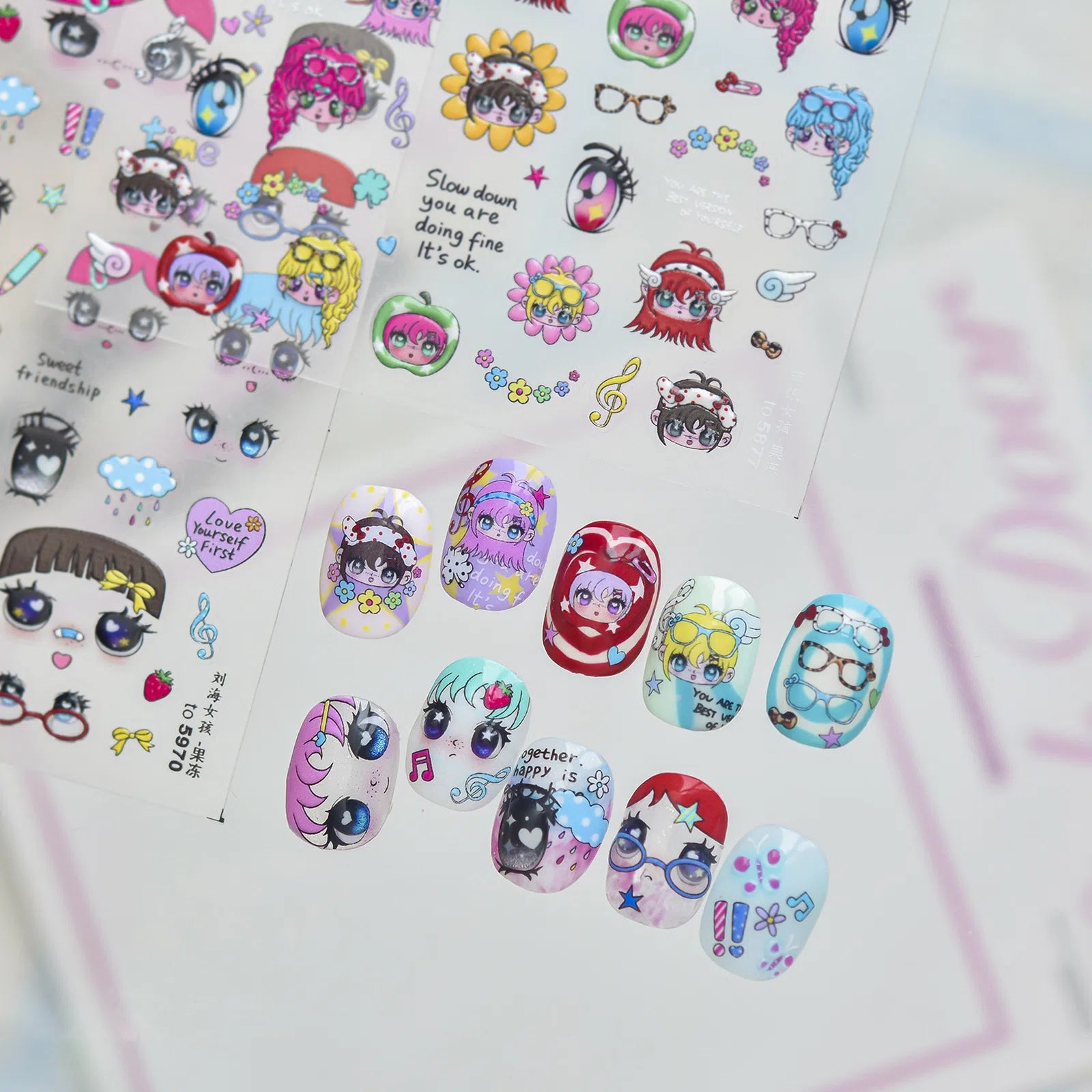 Anime Girl Nail Stickers | Kawaii Character Nail Art Decals - image 1