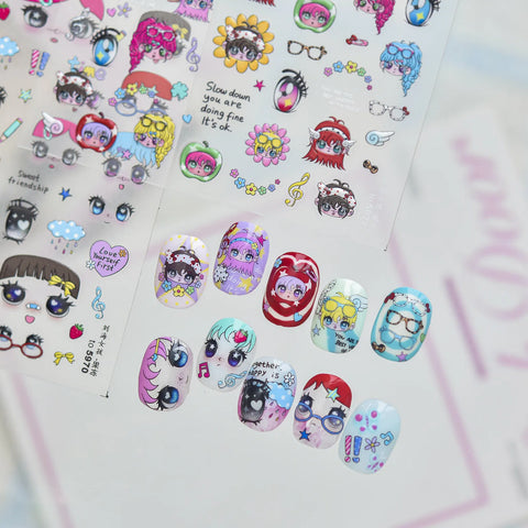 Anime Girl Nail Stickers | Kawaii Character Nail Art Decals - image 1