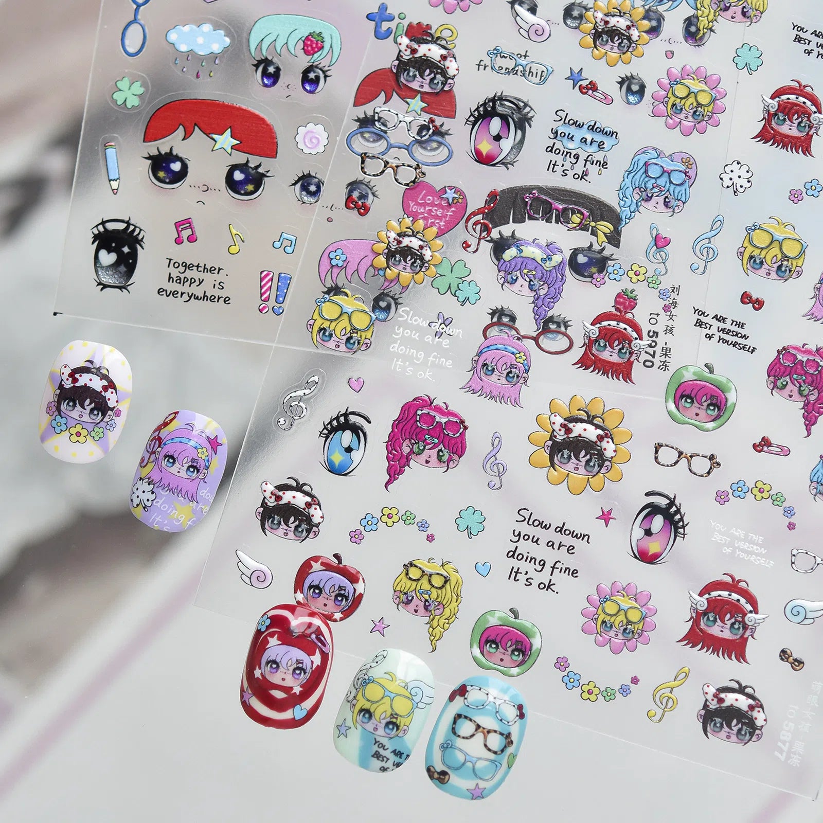 Anime Girl Nail Stickers | Kawaii Character Nail Art Decals - image 2