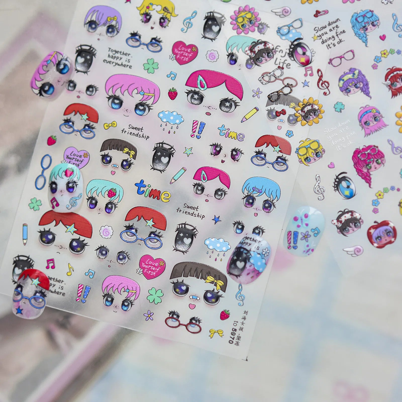 Anime Girl Nail Stickers | Kawaii Character Nail Art Decals - image 3