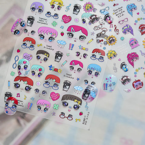 Anime Girl Nail Stickers | Kawaii Character Nail Art Decals - image 3
