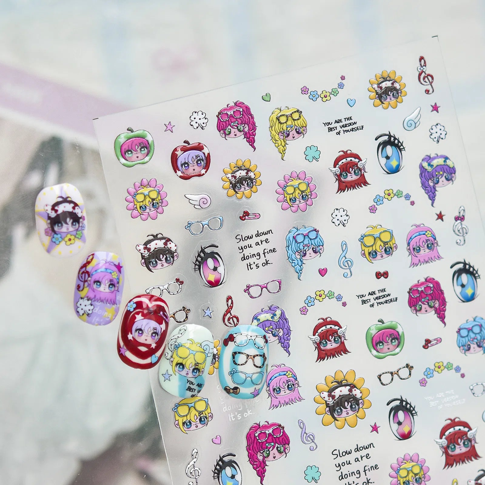 Anime Girl Nail Stickers | Kawaii Character Nail Art Decals - image 4