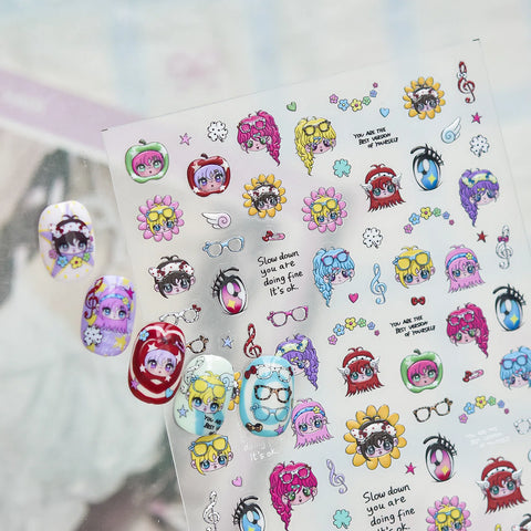 Anime Girl Nail Stickers | Kawaii Character Nail Art Decals - image 4