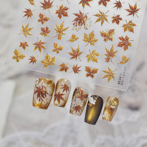 Autumn maple leaf nail stickers with metallic fall design - image 5