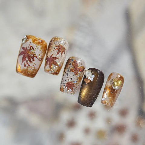 Autumn maple leaf nail stickers with metallic fall design - image 6