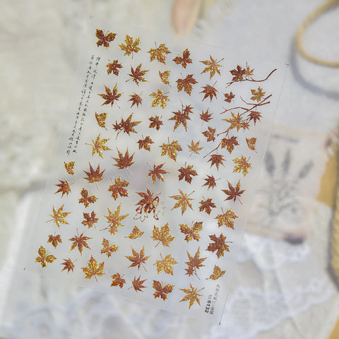 Autumn maple leaf metallic nail sticker sheet - TO6132 variant