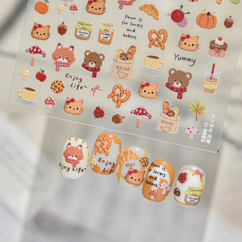 Autumn Story Nail Stickers | Kawaii Cartoon Nail Art Decals - image 1