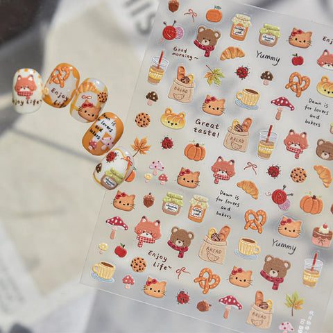 Autumn Story Nail Stickers | Kawaii Cartoon Nail Art Decals - image 2