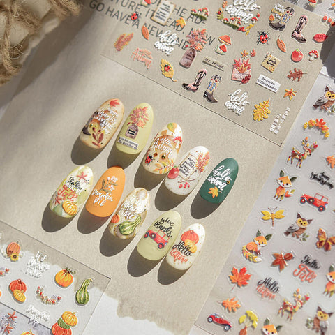Autumn Nail Stickers, Autumn Nail Decals, Maple Leaf Nail Stickers, Pumpkin Nail Decals, Autumn Nail Art, Autumn Nail Design