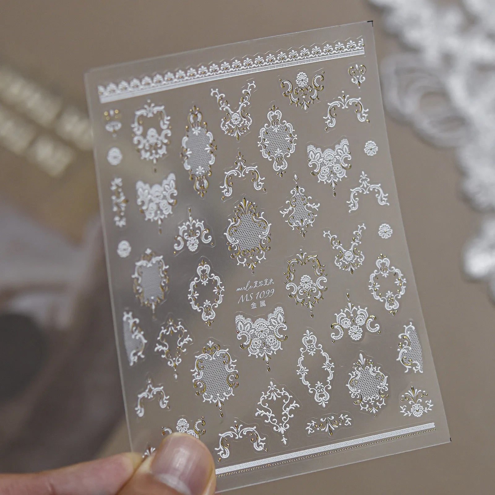 Baroque Lace Nail Stickers | Metallic Vintage Nail Art Decals image