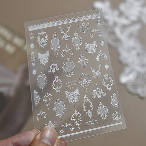 Baroque Lace Nail Stickers | Metallic Vintage Nail Art Decals image