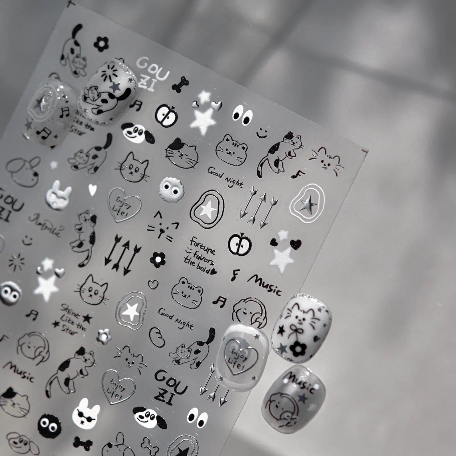 Black Cat Doodle Nail Stickers | Kawaii Grunge Nail Art Decals - image 4