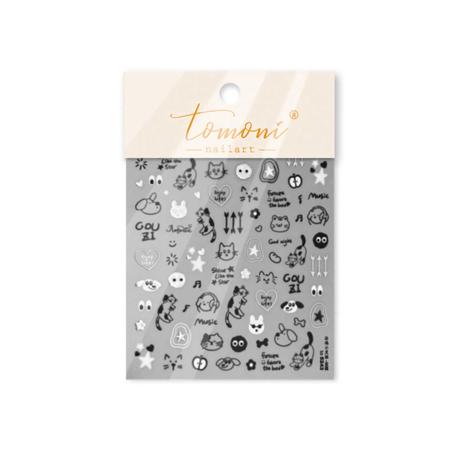 to5243 Black Cat Doodle Nail Stickers variant image - Tomoni Nail Art