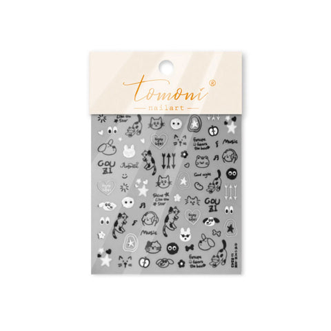 to5243 Black Cat Doodle Nail Stickers variant image - Tomoni Nail Art