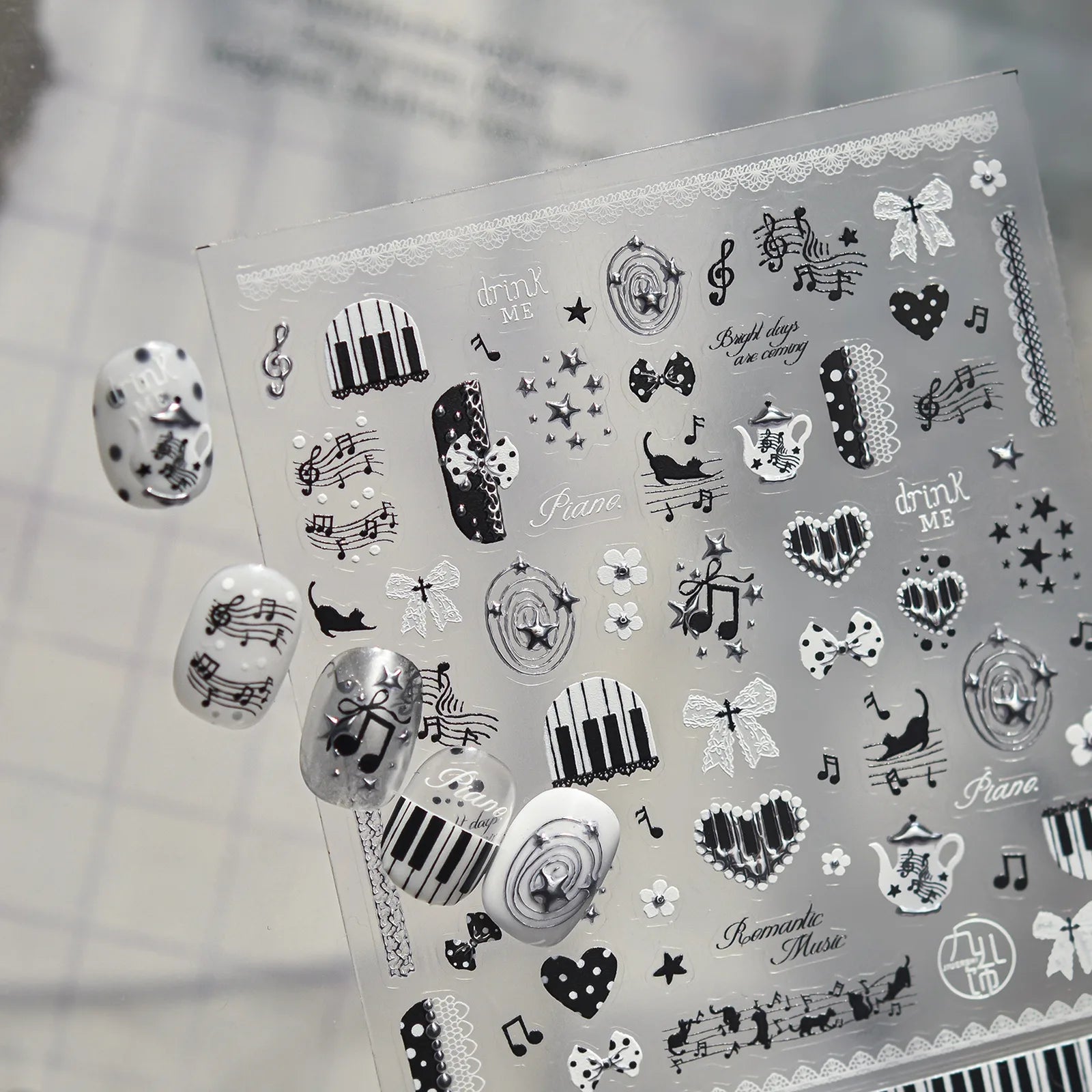 Black Cat Music Nail Stickers | Gothic Kawaii Nail Art Decals - image 1