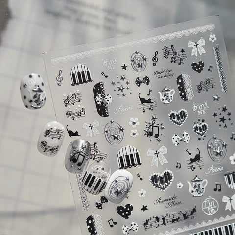 Black Cat Music Nail Stickers | Gothic Kawaii Nail Art Decals - image 1
