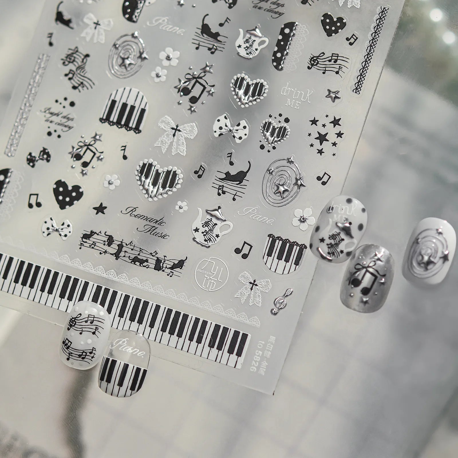 Black Cat Music Nail Stickers | Gothic Kawaii Nail Art Decals - image 2