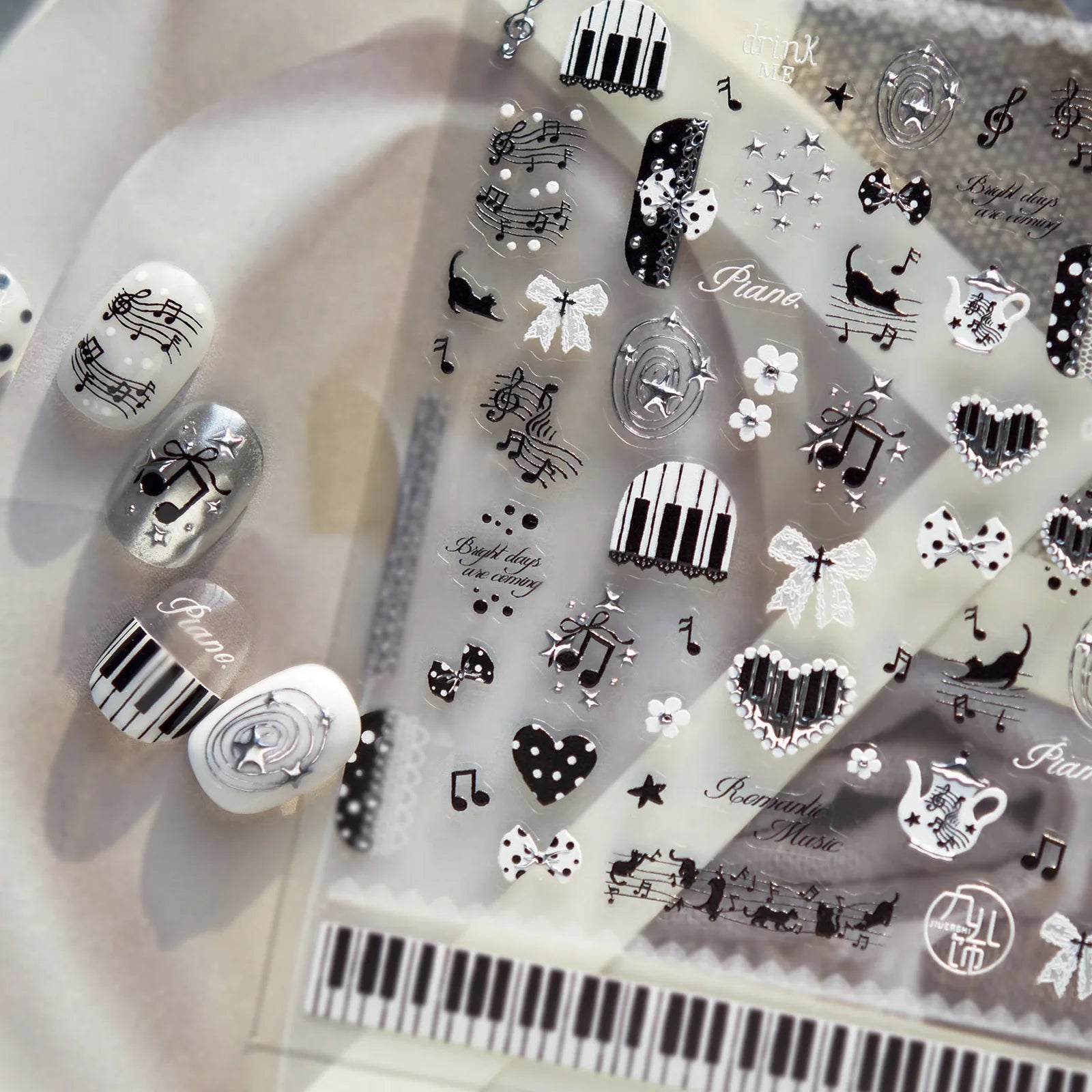 Black Cat Music Nail Stickers | Gothic Kawaii Nail Art Decals - image 3
