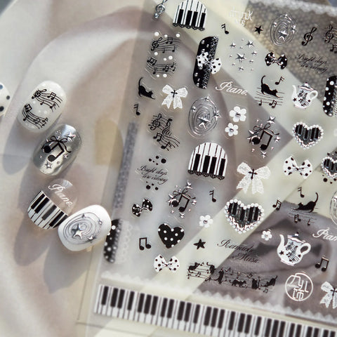 Black Cat Music Nail Stickers | Gothic Kawaii Nail Art Decals - image 3