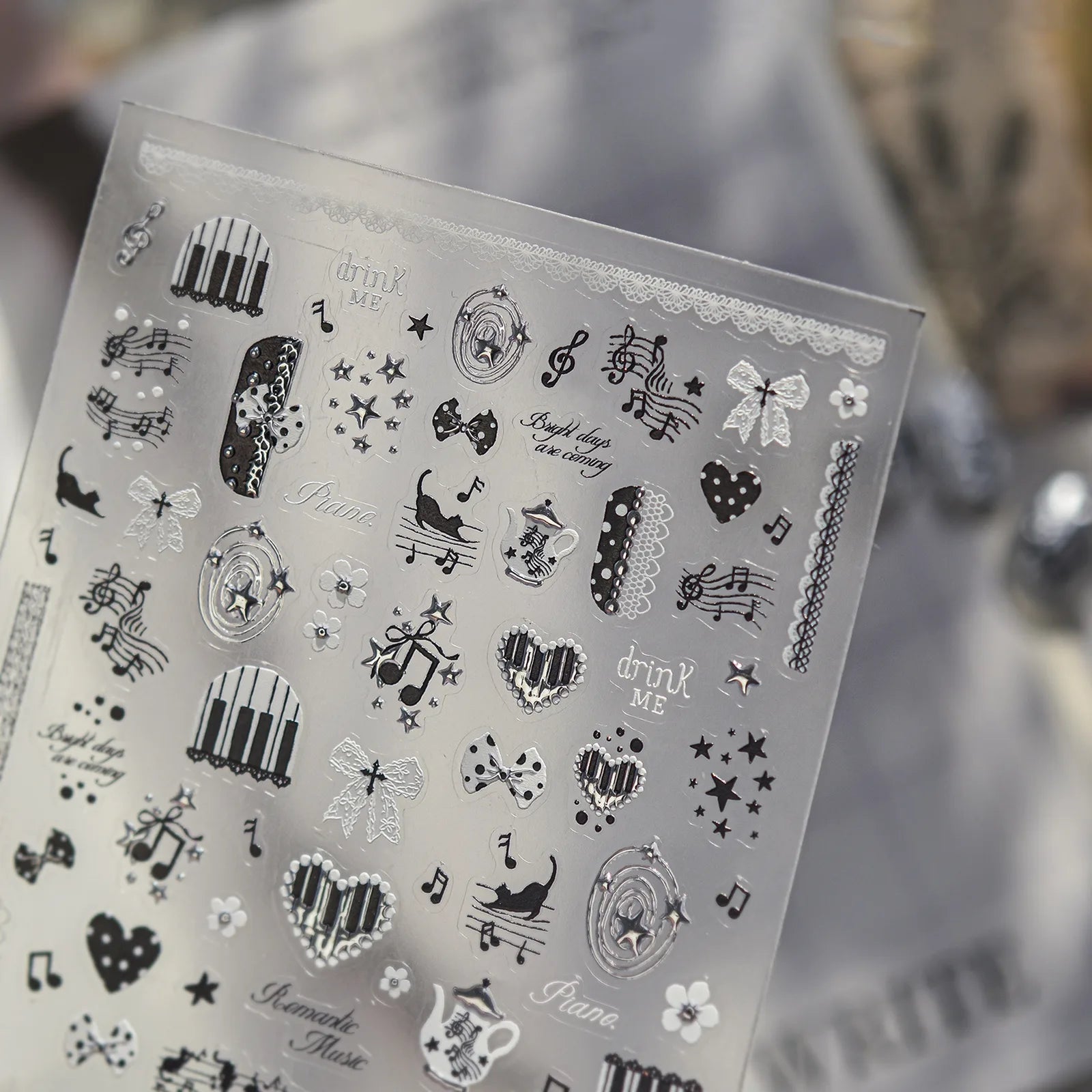 Black Cat Music Nail Stickers | Gothic Kawaii Nail Art Decals - image 4