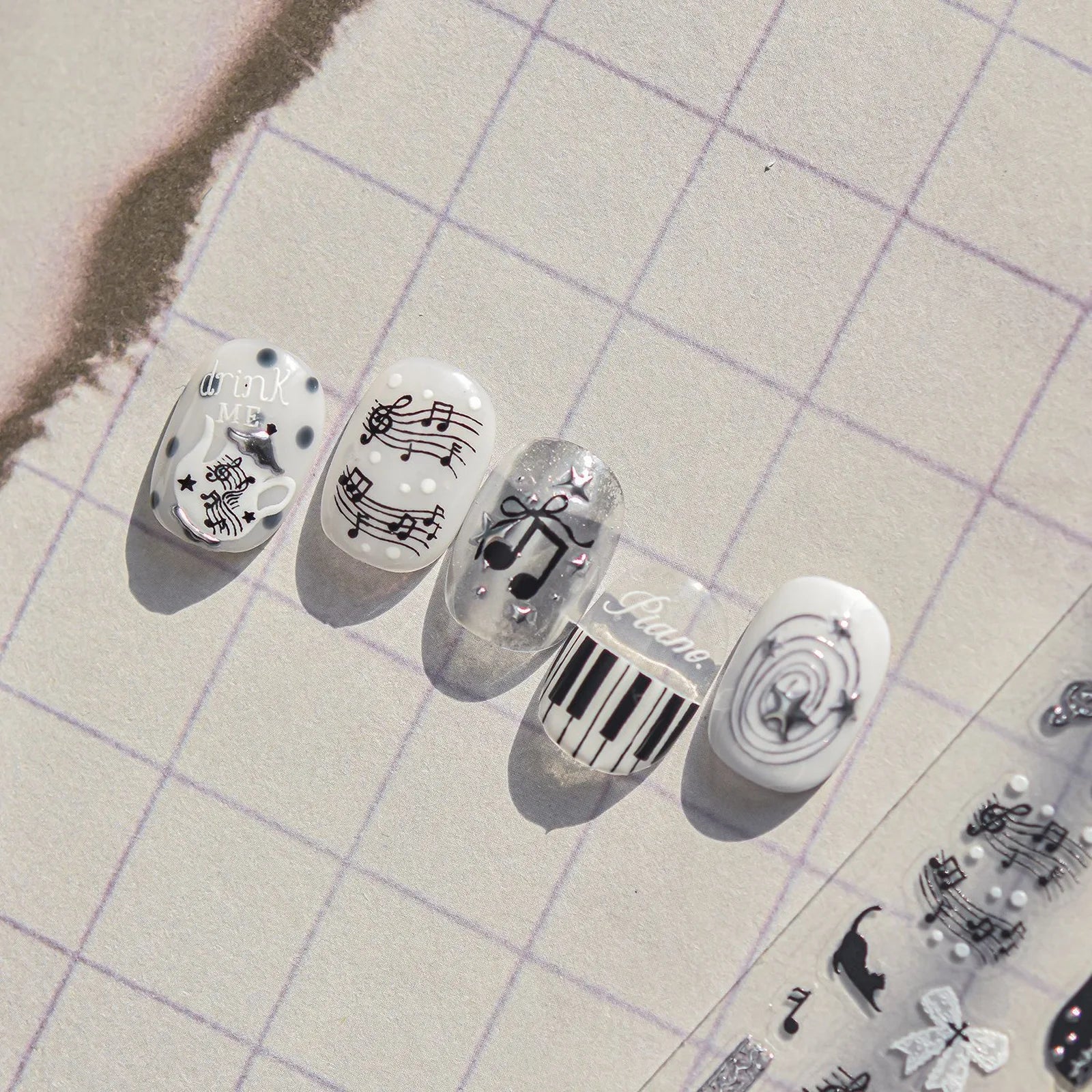 Black Cat Music Nail Stickers | Gothic Kawaii Nail Art Decals - image 5