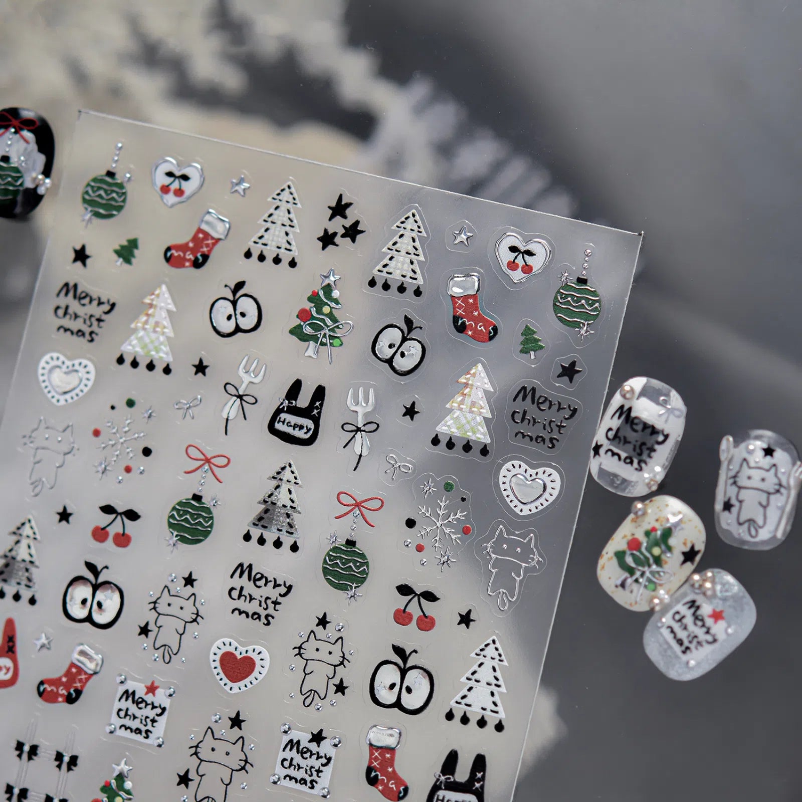Black Heart Cat Nail Stickers | Dark Grunge Nail Art Decals - image 3