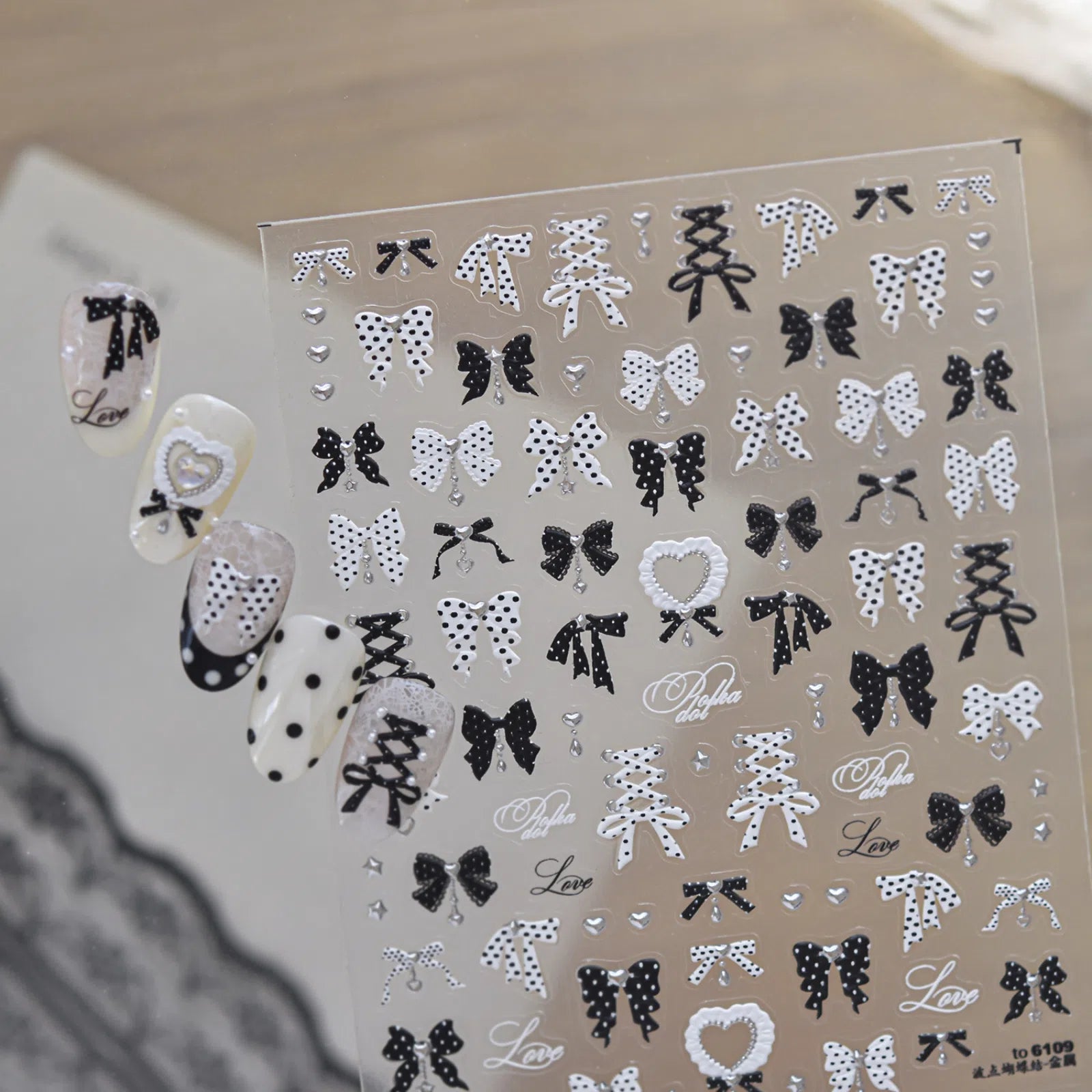 Black Polka Dot Bow Nail Stickers | Coquette Nail Art Decals - image 1