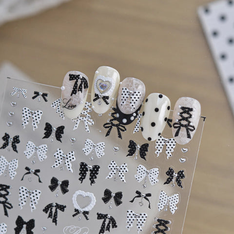 Black Polka Dot Bow Nail Stickers | Coquette Nail Art Decals - image 2