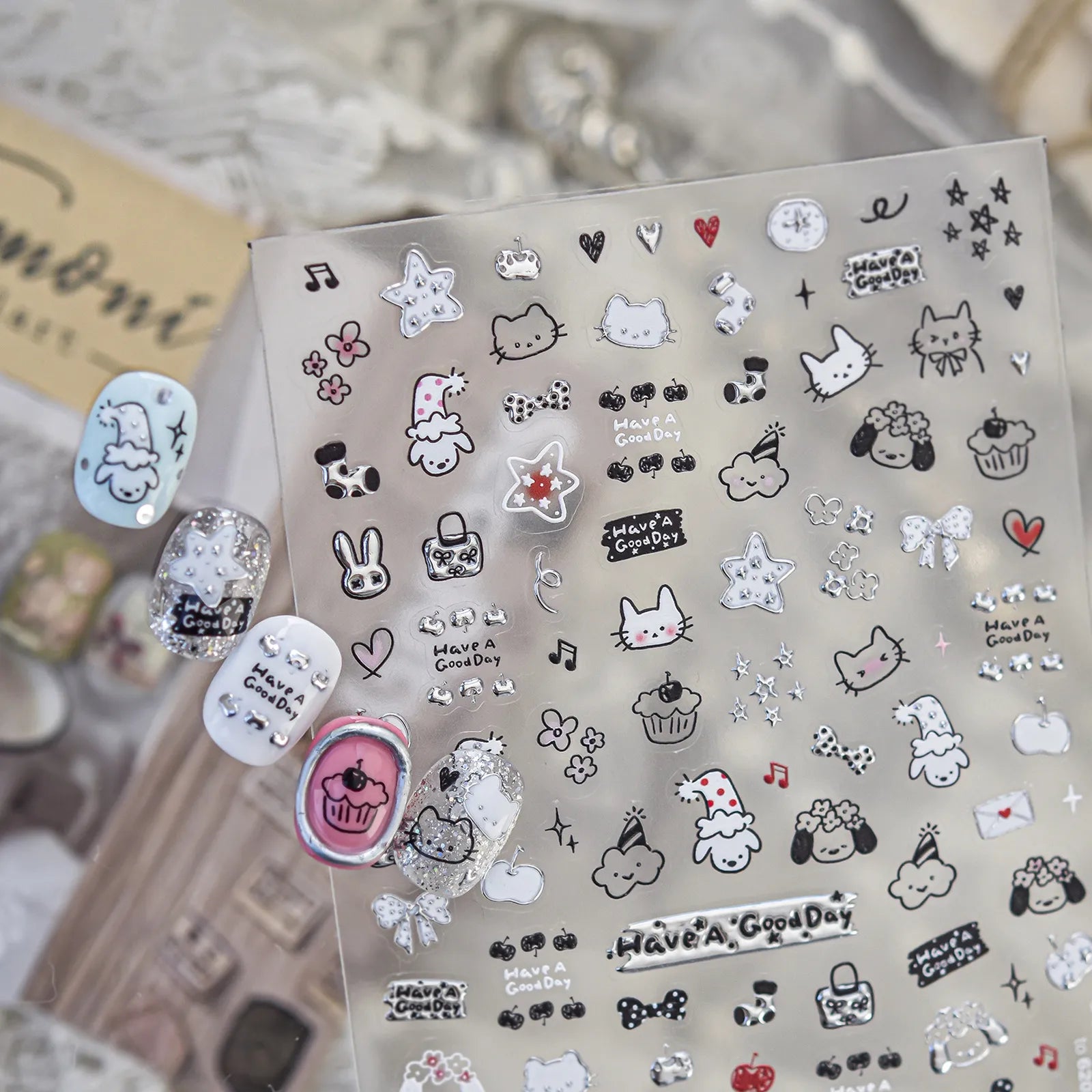 Black White Cat Nail Stickers - nail art product image 1