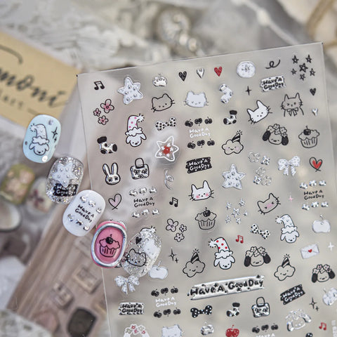 Black White Cat Nail Stickers - nail art product image 1