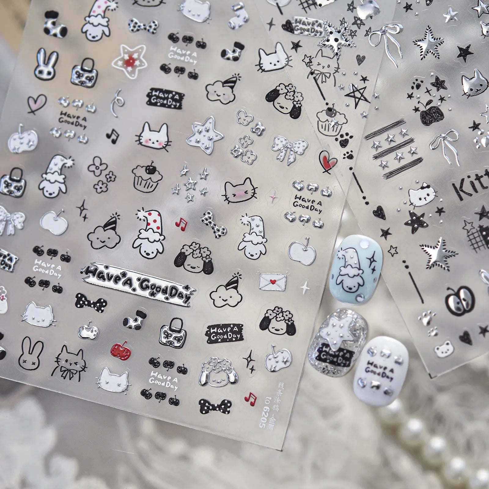 Black White Cat Nail Stickers - nail art product image 2