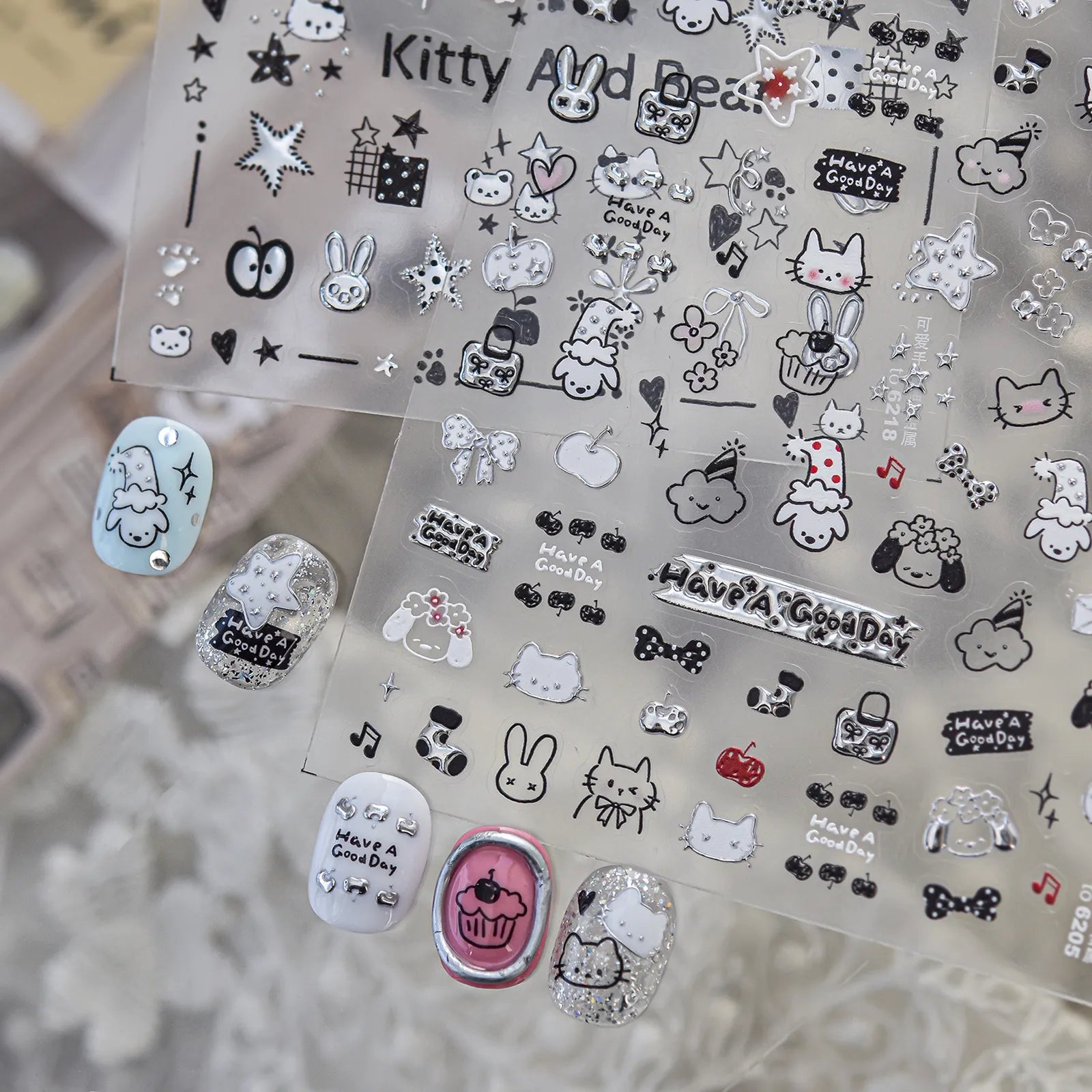 Black White Cat Nail Stickers - nail art product image 3